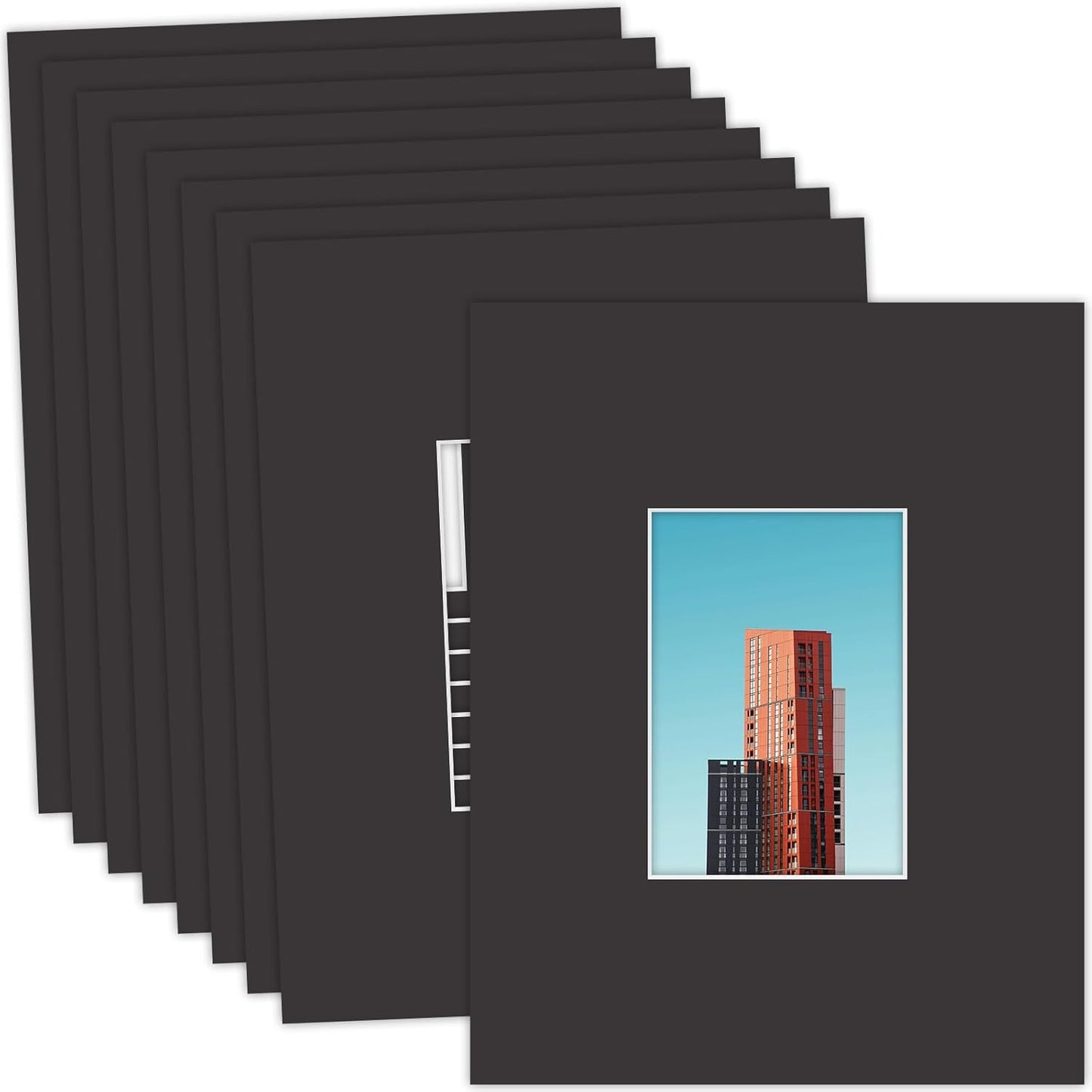 MBC MAT BOARD CENTER, 10 Pack 11x14 for 5x7 Black Picture Mats Frame Mattes, Bevel Cut, Acid Free, 4-ply Thickness