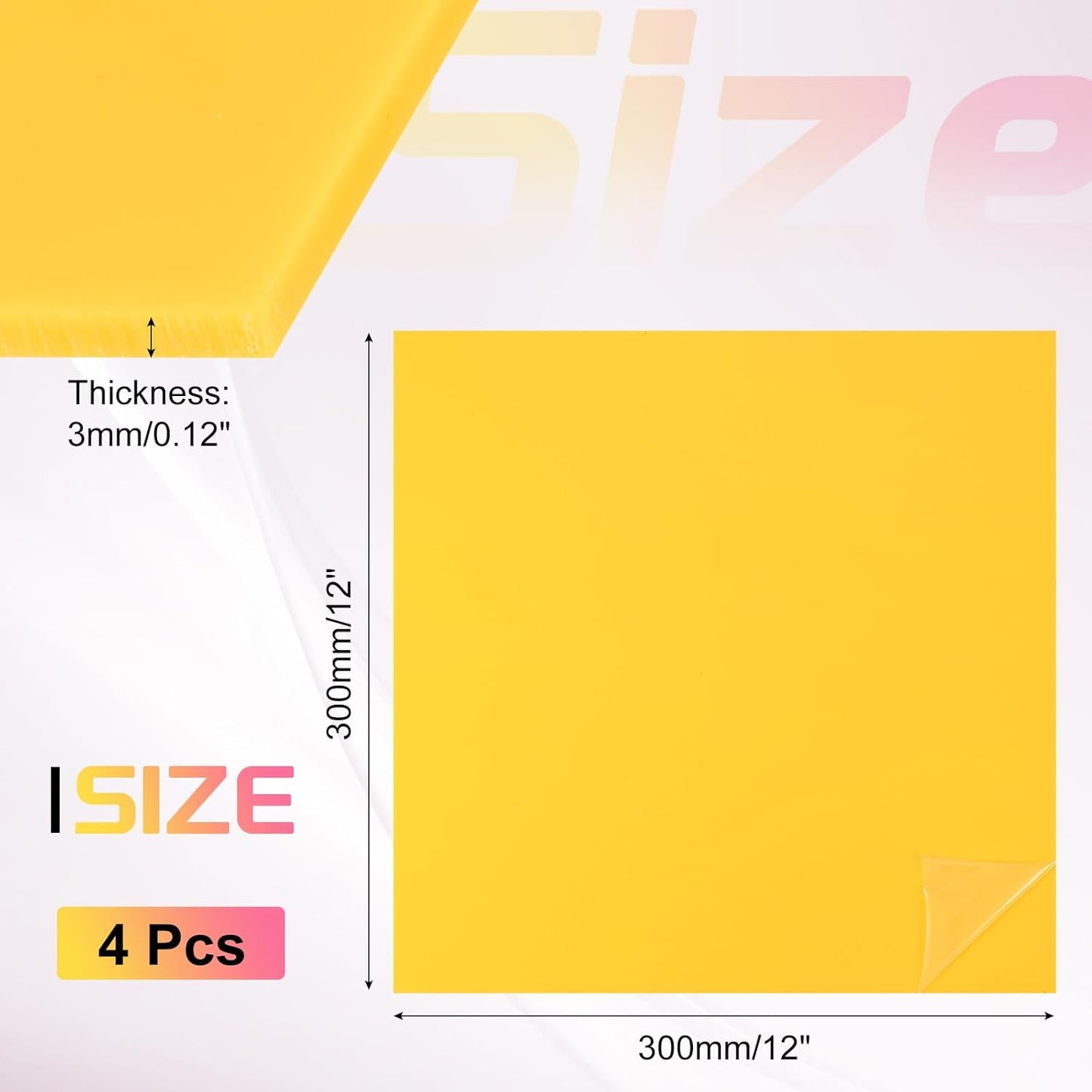 uxcell 4Pcs Acrylic Sheets 12x12 Inch Acrylic Panel 1/8 Inch-3mm Plastic Board for Picture Frames Sign Holders DIY Display Projects Craft, Yellow