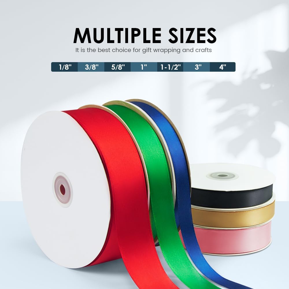 KMER LIFE 1/8" Wide x 50 Yards Green Polyester Satin Ribbon - Perfect for Wedding Decor, Wreaths, Crafts, Gift Wrapping & More