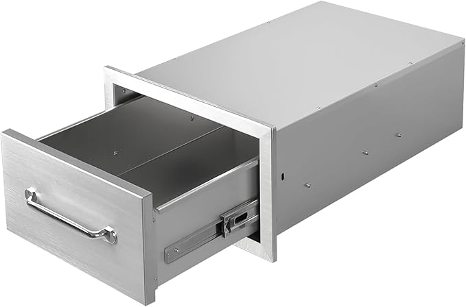 Outdoor Kitchen Drawers 14" W x 8.5" H x 23" D Stainless Steel Single Drawers with Ergonomic Handle for BBQ Island, Patio Grill Station & Outdoor Kitchen Cabinets
