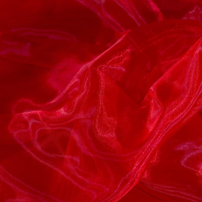 Fynite Red Organza Fabric by The Yard | 2 Yard Long | 44" Wide | Bridal Soft Sheer Organza Tulle for DIY Wedding Dress Fashion Craft Decorations