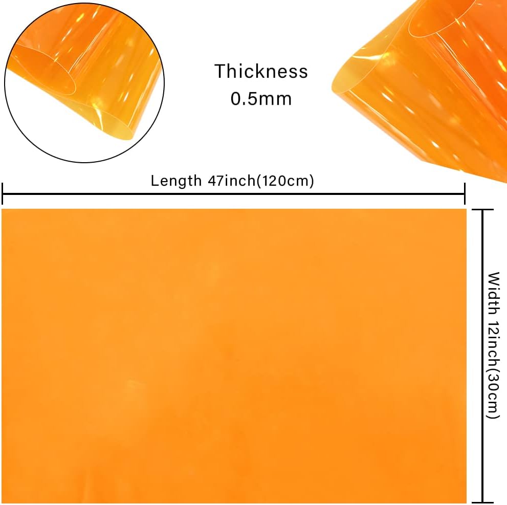 HYANG Orange Transparent PVC Super Clear Holographic Vinyl Faux Leather Sheets 1 Roll 12" x 47" (30cm x 120cm) for DIY Bows Earrings Bags DIY Crafts Making