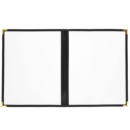 Juvale Clear Menu Covers 8x11 in 4 View - 12-Pack, Letter Size Black PU Leather - Double Panel Clear Sleeves & Gold Metal Corners - Menu Holders for Restaurants & Bars