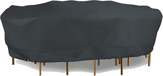 Eevelle Meridian Patio Oval Table Set Cover with Marine Grade Fabric - Outdoor Table Cover - Furniture Set Covers for Dining Table - Easy to Install - (25.5"H x 100"L x 82"W, Charcoal Gray)