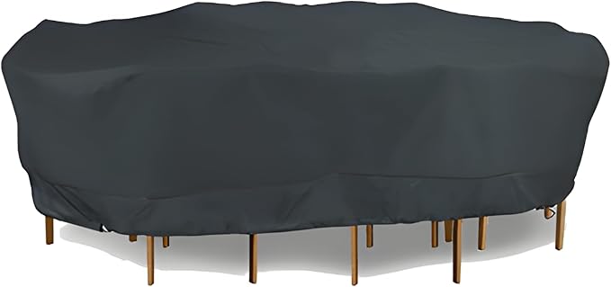 Eevelle Meridian Patio Oval Table Set Cover with Marine Grade Fabric - Outdoor Table Cover - Furniture Set Covers for Dining Table - Easy to Install - (25.5"H x 114"L x 82"W, Charcoal Gray)