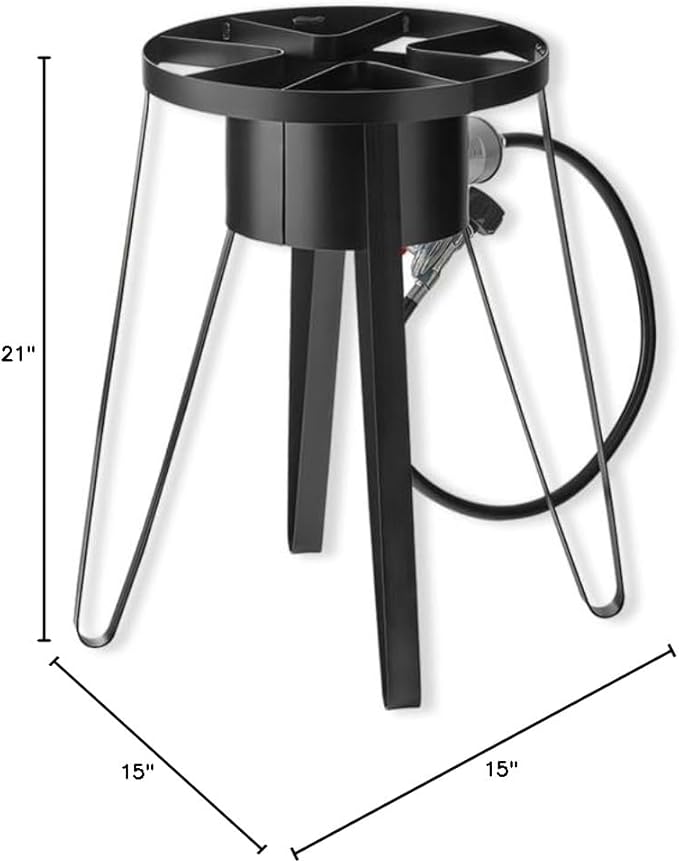 21" Tall Portable Gas Stove with Hose Guard, Steel Heavy Duty Single Burner Outdoor Patio Stove, Tank Cooker Perfect for Deep Frying or Steaming, Turkey Fry, Catered Events, Camping, Range - 55,000BTU