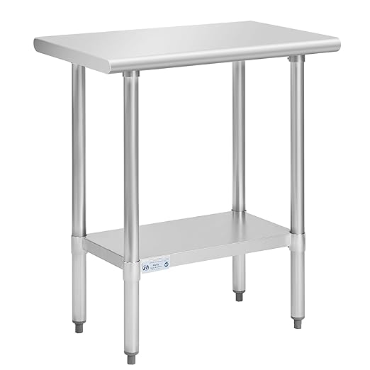 Hally Stainless Steel Table for Prep & Work 18 x 30 Inches, NSF Commercial Heavy Duty Table with Undershelf and Galvanized Legs for Restaurant, Home and Hotel