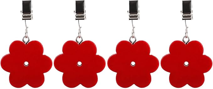 TwoFish Home Set of 4 Red Flower Tablecloth Weights Clips Handicraft Red Flower Tablecloth Clamps Pack of 4