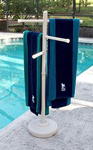 Portable, Outdoor Spa and Pool Towel Rack - Bone. Made in The USA 3 Bar Towel Stand for Indoor and Outdoor Use. 50” Tall Towel Tree by Outdoor Lamp Company