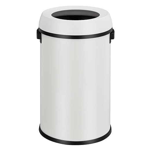 GarveeHome 17 gal/65 L Open Top Trash Can, Stainless Steel Rubbish Bin, Commercial Grade Waste Container, Round Garbage Can for Outdoor, Home Office, Restaurant, White