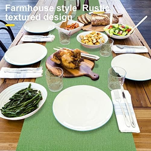 Wipeable Table Runner, Thick Farmhouse Dresser Runner, Rustic for Kitchen, Bedroom, Living Room, Indoor and Outdoor (90'', Green)