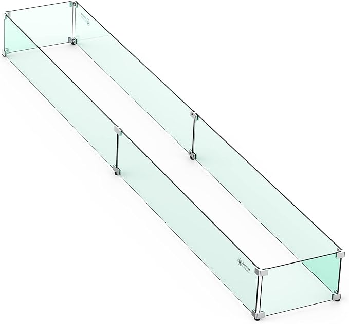 Skyflame Fire Pit Tempered Glass Wind Guard for Outdoor Linear Fire Pits, Thick/Clear Steady Feet Tree Gas Pit Guard / 78" x 11" Glass Shields for Propane, Outside Patio