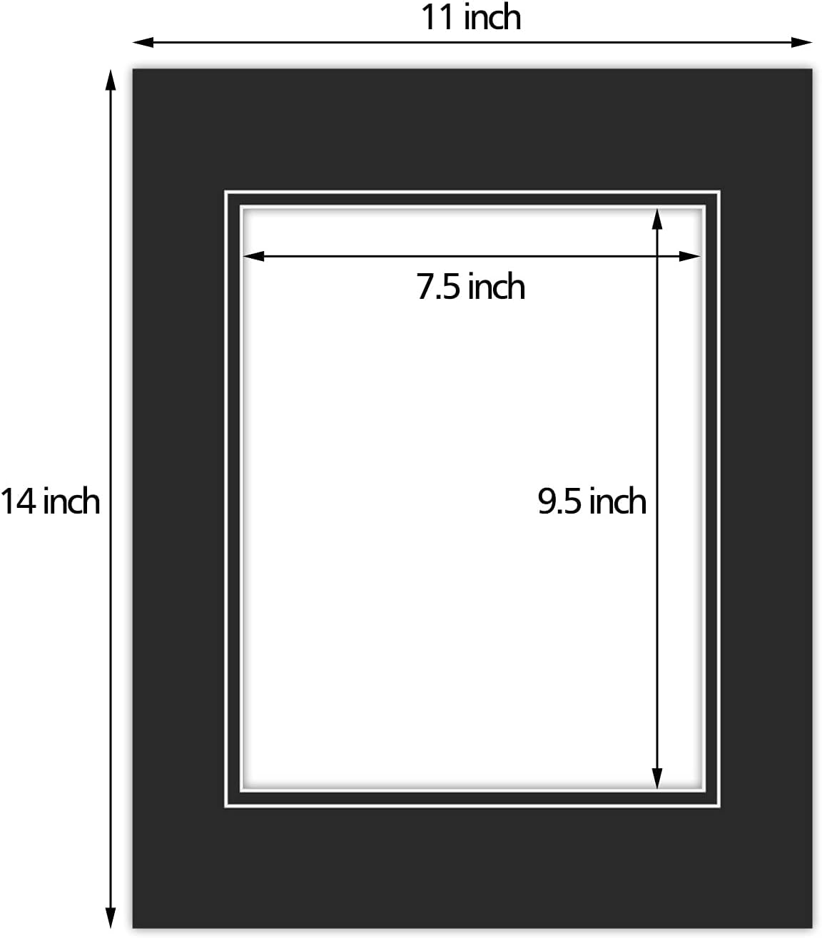 Golden State Art, 11x14 Double Mats for 8x10 - for Photos, Pictures, Frames - Acid-Free, 5 Pack, Black Over Black