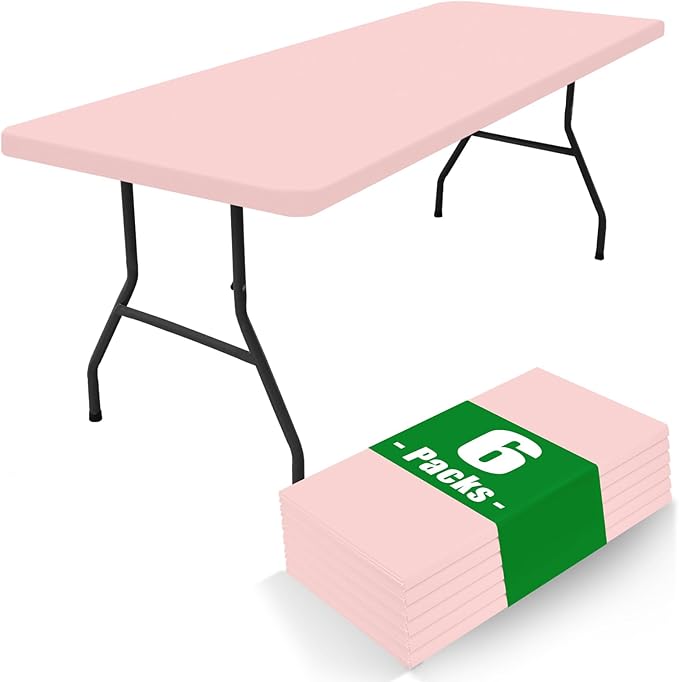 Spandex 5 Foot Rectangle Table Cloth 6 Pack, Elastic Fitted Tablecloths for Picnic, Stretch Washable Patio Table Cover for Outdoor, Camping, Banquet and Parties (Pink, 30"x60")