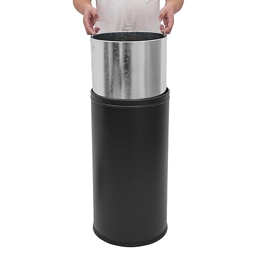 15.48 Gallon Commercial Trash Can, Black Open Top Outdoor Indoor Waste Container Stainless Steel Large Garbage Enclosure with Lid, 15 x 30.7 inch