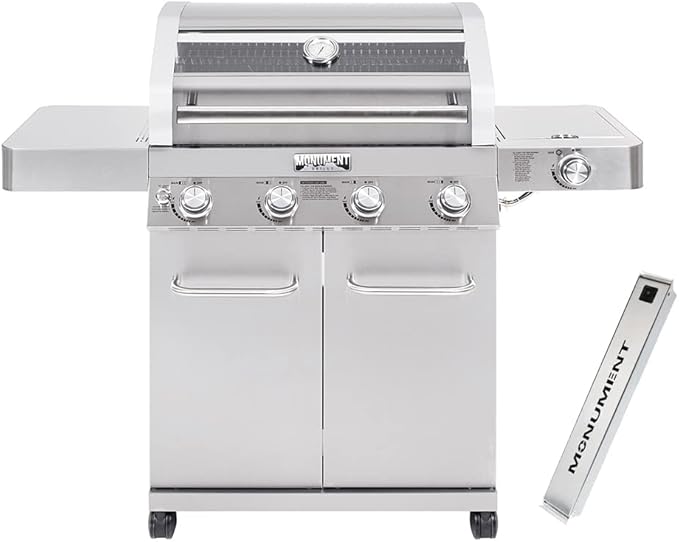 Monument Grills Larger Convertible 4-Burner Natural Gas Grill Stainless Steel Cabinet Style Propane Grills with Smoke Box(2 items)