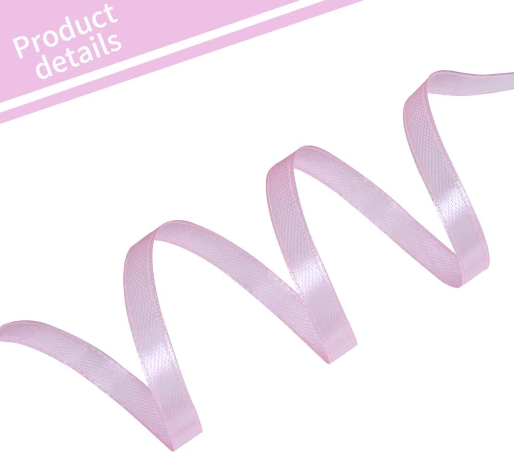 TONIFUL 1/4 Inch x 100yds Baby Pink Satin Ribbon, Thin Solid Color Satin Ribbon for Gift Wrapping, Crafts, Hair Bows Making, Wedding Party Decoration, Invitation Cards, Floral Bouquets