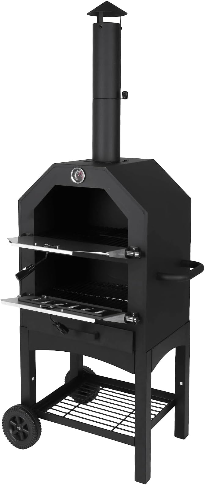 2-Tier Freestanding Charcoal Pizza Oven Stone and Shovel Large Wood Fired Pizza Oven for Backyard Camping Tailgating