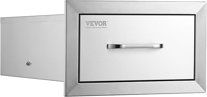 VEVOR 14x8.5 Inch Outdoor Kitchen Drawers Stainless Steel, Flush Mount Double Drawers,14W x 8.5H x 23D Inch, with Stainless Steel Handle, BBQ for Outdoor Kitchens or BBQ Island