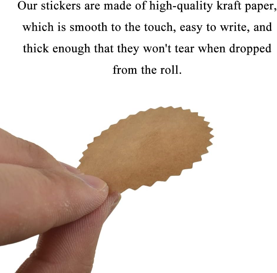 HAHIYO 2Inch 500Pcs Natural Brown Kraft Sticker Round Sawtooth Label Sticker Roll Blank Label Sticker to Write On Permanent Adhesive Dot Sticker for Jar and Canning Label Price Tag Store Organizing