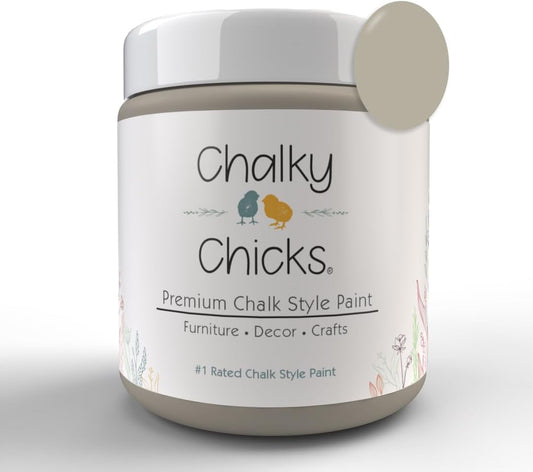 Chalky Chicks All-in-One Chalk Paint for Furniture or Cabinet - 16 Fl Oz - Matte Finish Wolf Gray (Gray/Beige) for Metal, Wood Furniture Paint - No Sanding All-in-One for Home Decor & Crafts, USA Made