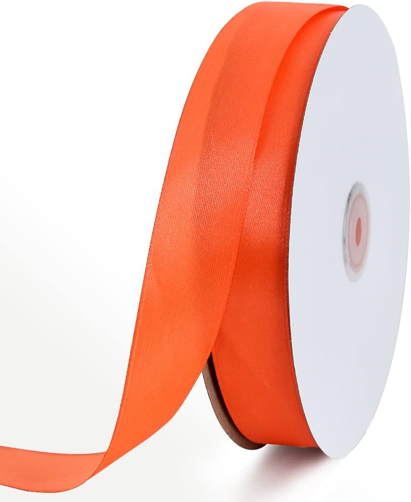 TONIFUL 1 Inch x 100yds Orange Satin Ribbon, Thin Solid Color Satin Ribbon for Gift Wrapping, Crafts, Hair Bows Making, Wedding Party Decoration, Floral Bouquets,Thanksgiving,Halloween