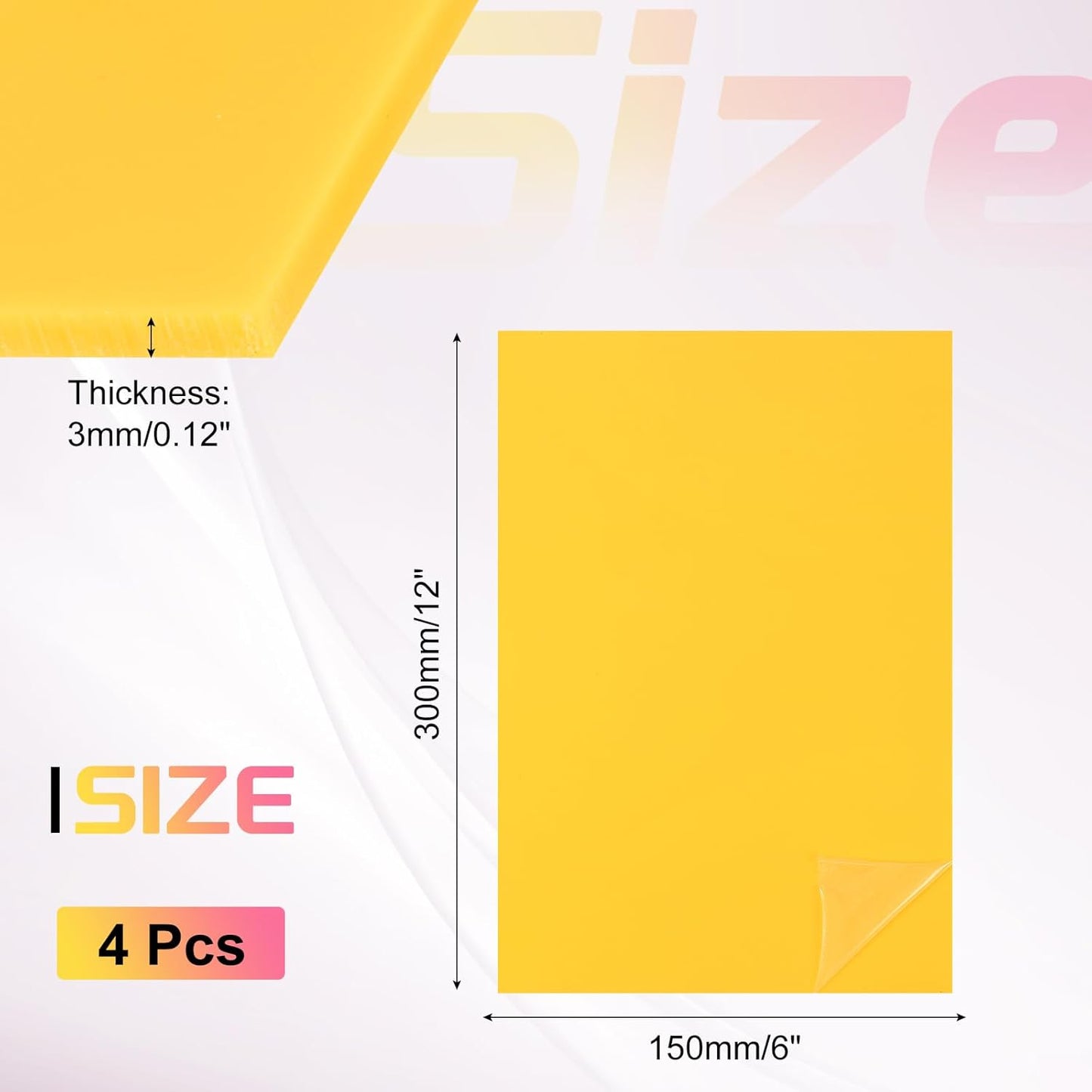 uxcell 4Pcs Acrylic Sheets 12x6 Inch Acrylic Panel 1/8 Inch-3mm Plastic Board for Picture Frames Sign Holders DIY Display Projects Craft, Yellow