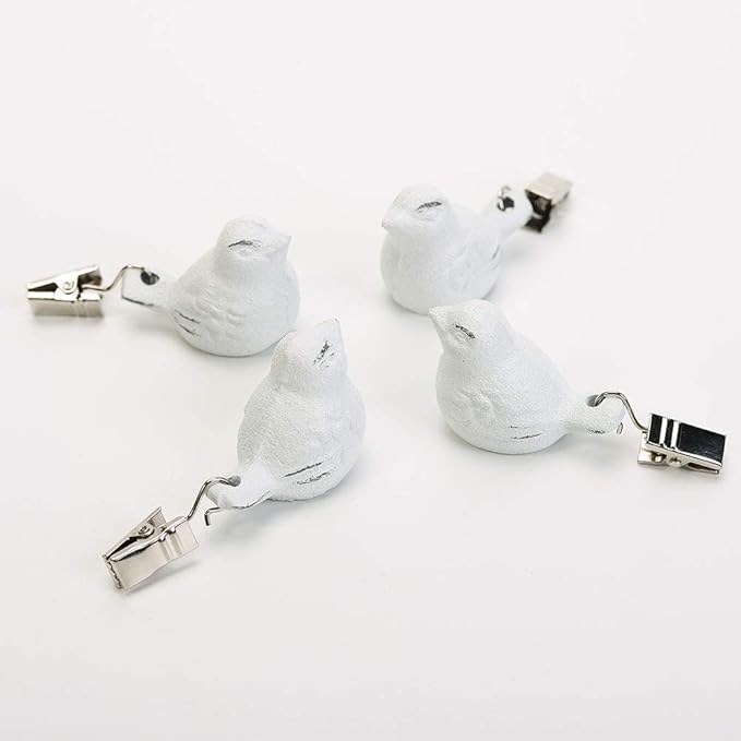 Sungmor Cast Iron Heavyweight Tablecloth Weights - 4 Pack Lovely & Beautiful White Bird Pendent Clips Weights Kit - Heavy Duty Table Cloth Cover Clamps for Home Garden Party Wedding Camping Picnic