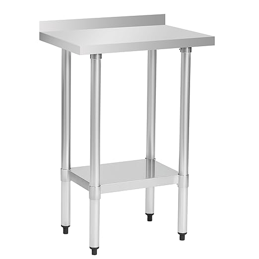 Stainless Steel Work Table 18 x 24 Inch, NSF Commercial Prep Table with Undershelf, Heavy Duty Food Prep Workstation with Backsplash