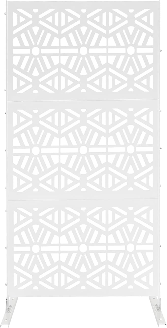 75" H×35" W Decorative Outdoor Privacy Screen with Stand, Outdoor Decor Privacy Fence Screen Metal Fence Panels, Free Standing Metal Divider for Patio Lawn Deck (White-Rhombus)