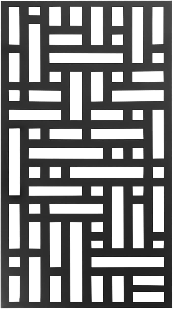 23.6x46 Inch Metal Privacy Screen Panel, Outdoor Decorative Privacy Fence Panel, Freestanding Modern Room Divider for Garden Patio Balcony Indoor Use – Laser Cut Design, Black