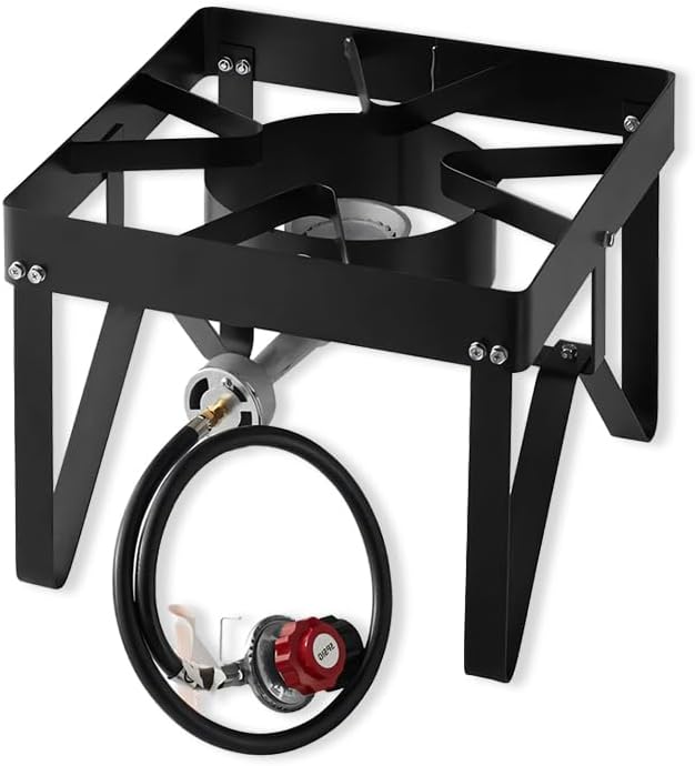 Portable Gas Stove, Steel Heavy Duty Single Burner Outdoor Patio Stove, Tank Cooker Perfect for Deep Frying or Steaming, Turkey Fry, Catered Events, Restaurants, Camping, Range - 55,000 BTU
