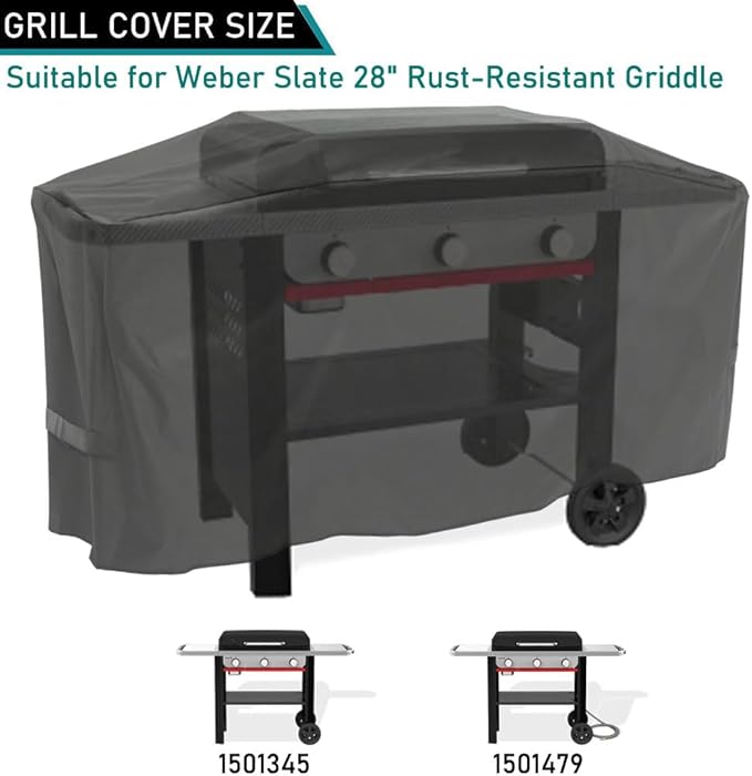 ZJYWSCH Grill Cover for Weber Slate 28" Griddle Outdoor Waterproof 600D Heavy Duty Webber Slate 28 inch Flat Top Rust-Resistant Griddle Grill Cover with Straps