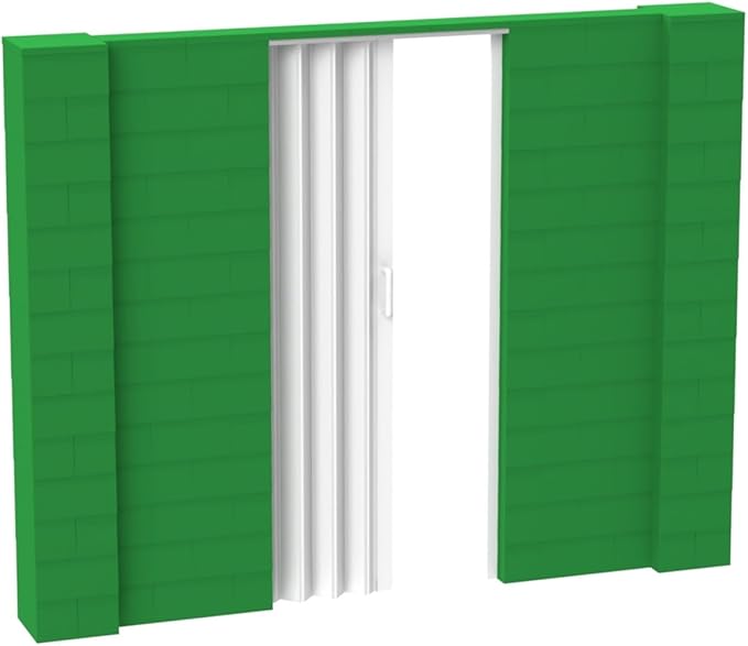 EverBlock 9’ x 7’ Wall Kit with Accordion Door | 3’ x 7’ Doorway | Modular Building Blocks | Wall Display System | Room Divider & Partition | Easy to Connect & Reuse | Indoor & Outdoor Use | Green