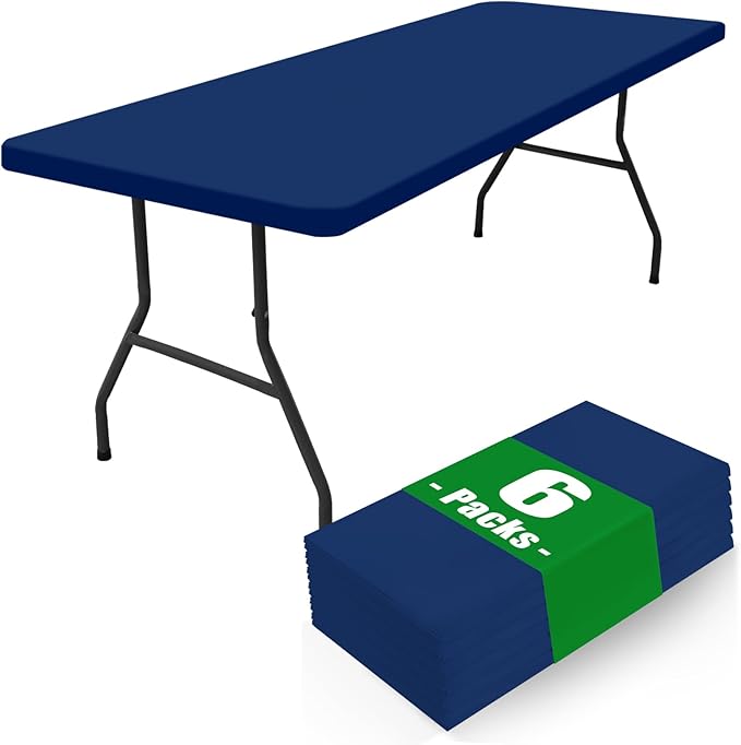 Spandex 5 Foot Rectangle Table Cloth 6 Pack, Elastic Fitted Tablecloths for Picnic, Stretch Washable Patio Table Cover for Outdoor, Camping, Banquet and Parties (Navy, 30"x60")