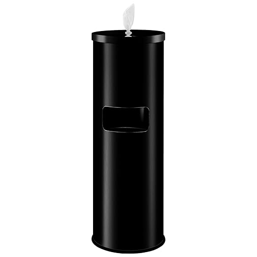Zonon Stainless Steel Floor Stand Wipe Dispenser with High Capacity Built-in Trash Can Fits Wipes on Rolls 36" Weighted Floor Stand Wet Wipes Holder for Gym School Office Home Commercial (Black)
