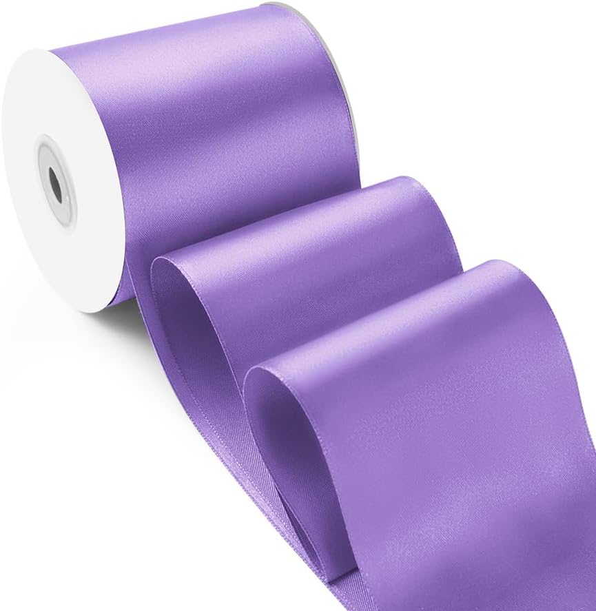 3 Inch 25 Yard Wide Satin Ribbon Light Purple, Solid Fabric Large Ribbon Roll for Cutting Ceremony Wedding Opening Party Decoration, Chairs, Sewing, Festival Pageant Sashes