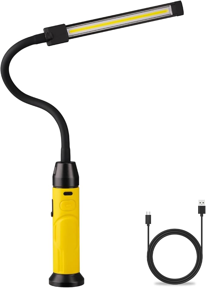 Rechargeable LED Work Light with Flexible Gooseneck, Up to 1000 Lumens 3 Modes Magnetic Work Light, Mechanic Light with Magnetic Base for Work Bench, Lathe, Car Repair, Grill Light, Emergency