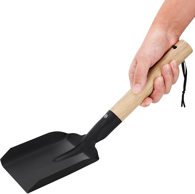 Ash Shovel & Hearth Brush Set - Fireplace Tools Set, Fire Pit Tools, Hearth Tidy Set, Metal Brush Pan Set Made of Natural Wood & Coco Bristles - Wider Scoop