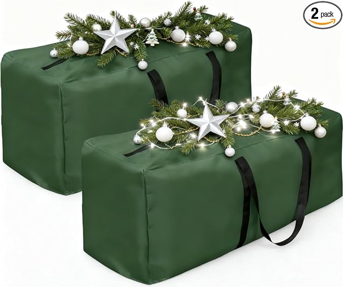 2 Pack Extra Large Christmas Tree Storage Bag Fits 9-12 Ft Artificial Tall Xmas Tree 68" L x 20" H x 30" W 420D Oxford Heavy-Duty Waterproof Storage Bags with Handles, Double Zippers