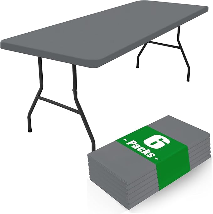 Spandex 4 Foot Rectangle Table Cloth 6 Pack, Elastic Fitted Tablecloths for Picnic, Stretch Washable Patio Table Cover for Outdoor, Camping, Banquet and Parties (Grey, 30"x48")