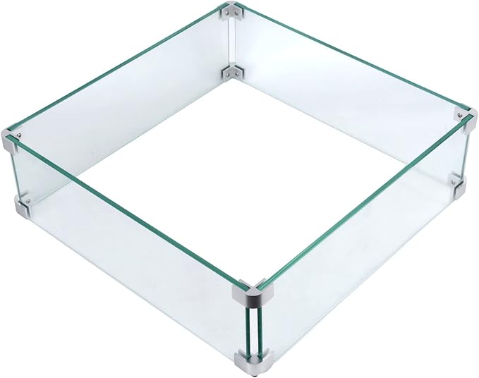 Fire Pit Wind Guard, 17.5 Square Fire Pit Glass Wind Guard Made of Clear Tempered Glass, Set with Assembly Instructions, Screwdriver, Easy to Install