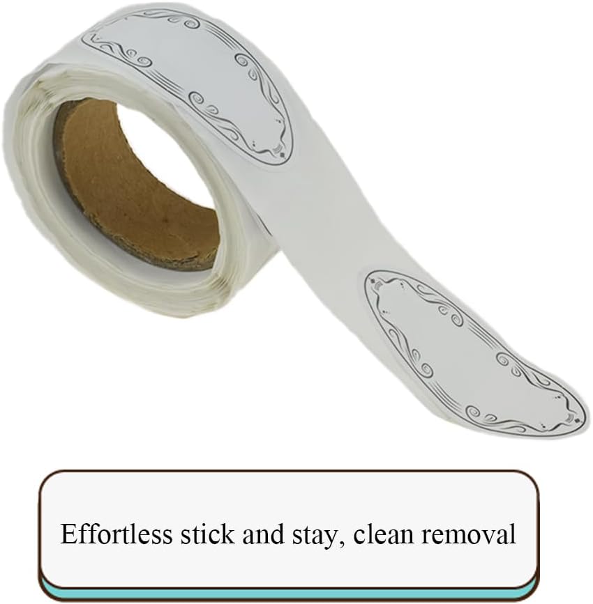 HAHIYO 1*2.25In 150P Oval White Kraft Stickers with Black Artistic Border - Timeless Design Blank Kraft Labels Roll to Write On Durable Dot Stickers for Jar Canning Labels Price Tags Store Organizing