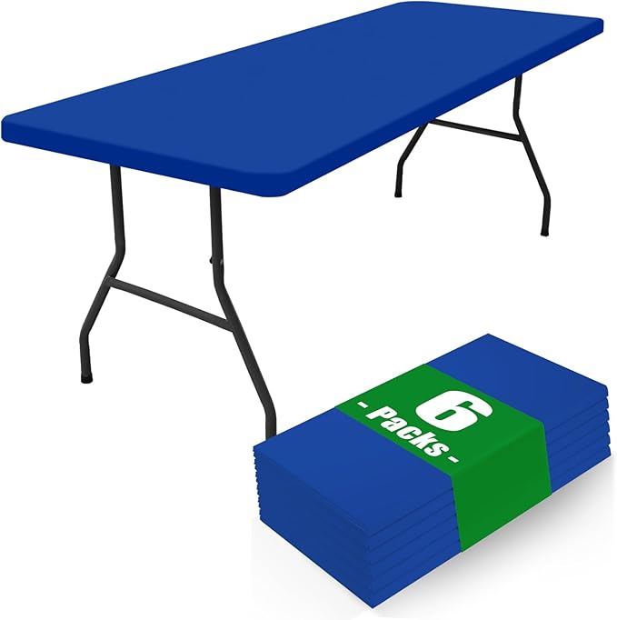 Spandex 6 Foot Rectangle Table Cloth 6 Pack, Elastic Fitted Tablecloths for Picnic, Stretch Washable Patio Table Cover for Outdoor, Camping, Banquet and Parties (Blue, 30"x72")
