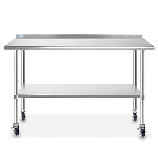 GRIDMANN Stainless Steel Table 60 in. x 24 in., NSF Commercial Kitchen Prep & Work Table w/Backsplash and Wheels