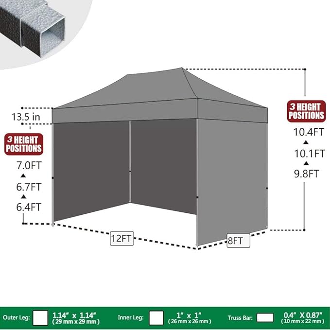 Eurmax USA 8'x12' Pop-up Canopy Tent Commercial Instant Canopies with 4 Removable Zipper End Side Walls and Roller Bag, Bonus 4 SandBags(Blue)