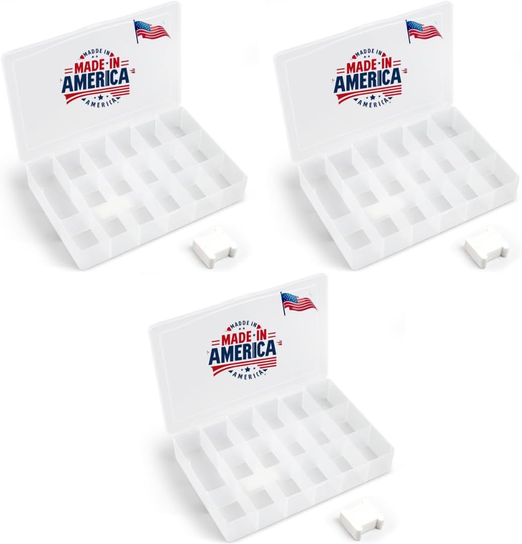 3PACK Embroidery Floss Organizer Box with 50 Cardboard Bobbins - 17 Compartments Clear embroidery thread and Beads organizer box, Snap-Tight Clear Sewing Organizer - Jewelry Bead Holder (Made in USA)