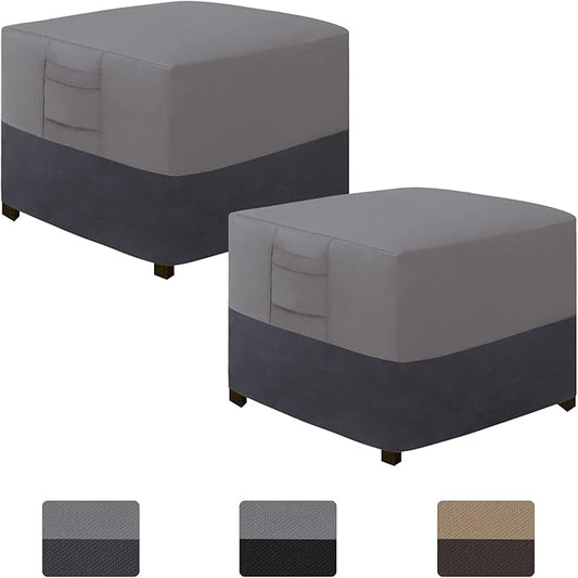 Easy-Going Outdoor Ottoman Cover, Waterproof Heavy Duty Patio Furniture Cover with Padded Handles (2 Pack-25"x25"x17", Gray/Dark Gray)