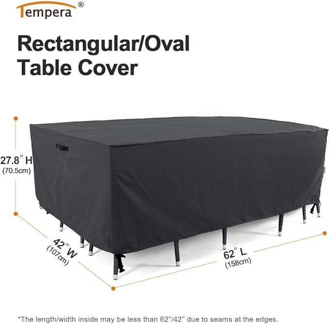 Tempera Outside Table and Chair Covers, Outdoor Dining Set Cover, Patio Furniture Cover Waterproof,Durable, Heavy Duty for Winter, Rectangle,62''L x 42''W x 27.8''H, Space Grey