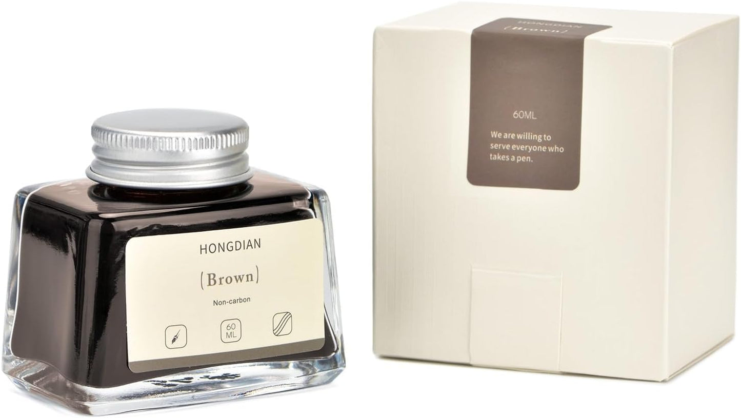 Asvine Hongdian Fountain Pen Bottled Ink Brown, 60ml Fountain Pen Ink Bottled for Writing and Calligraphy, Non Carbon